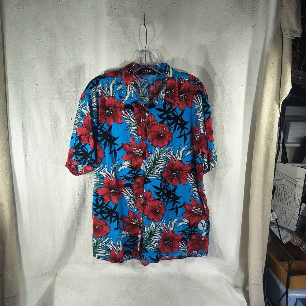 Jogal Men's Size Large Tropical Floral Button Up Short Sleeve Shirt